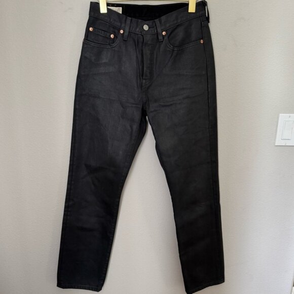 Levi’s 501 Wax Coated Straight Leg 💯% cotton Posh Party Black Women’s size 27 - Picture 3 of 15